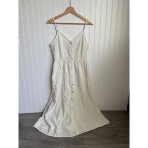 Target A New Day Linen Blend Sundress M White Spaghetti Strap Midi Button Front